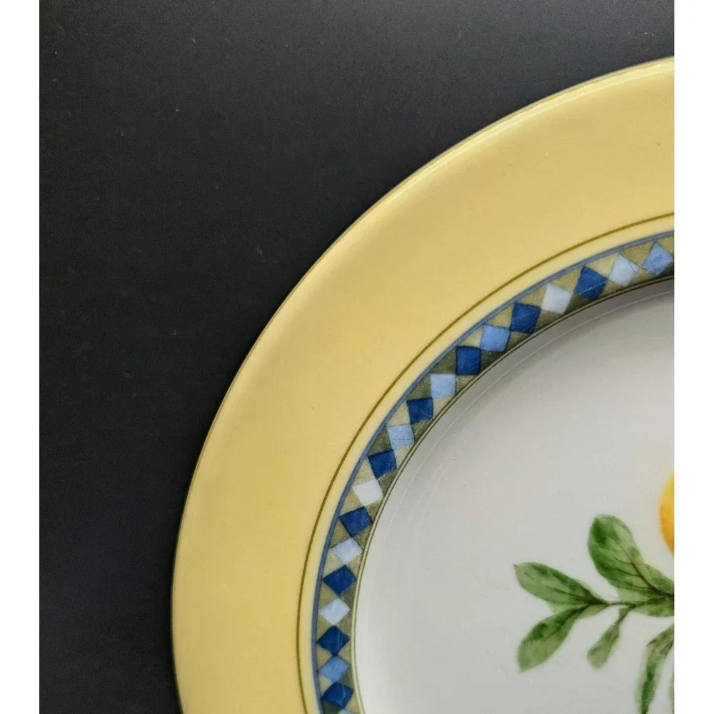 Royal Doulton Carmina TC1277 Dinner Plates Set of 4 Lemon Olive Yellow Blue 1999